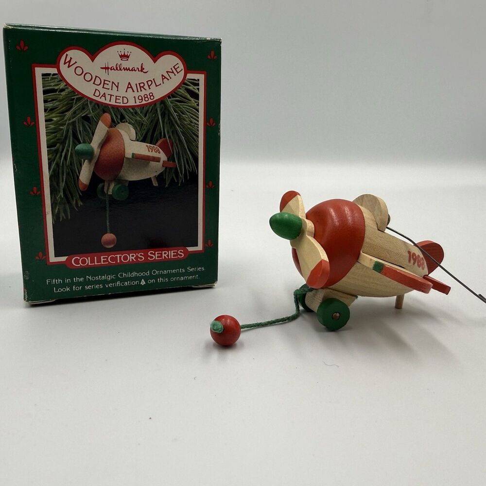 Hallmark Keepsake 1988 Wooden Airplane Ornament Nostalgic Childhood #5 In Series